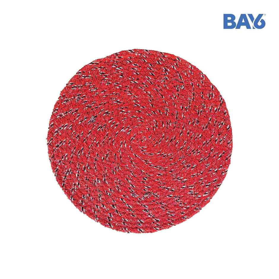 BAY6 Aura Cotton Round Floor Mat | Red | 40 x 40 cm | Pack of 2