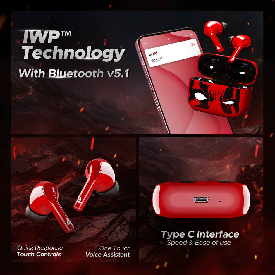 boAt Airdopes 161 TWS Earbuds w/ 40H Playtime, ASAP Charge , 13mm Drivers & ENx Tech (Assassin Red)