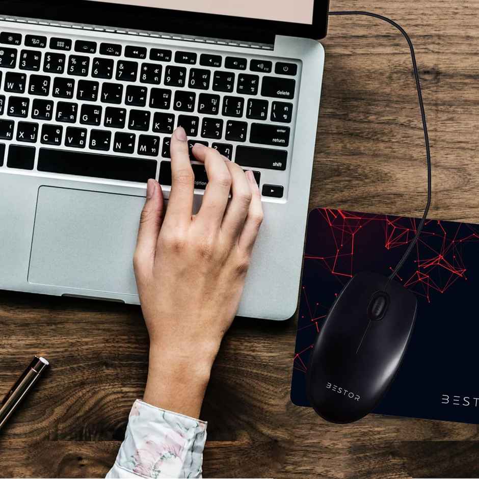 Bestor 2 In 1Combo Comfy Optical Wired Mouse With Gaming Mouse Mat Base Waterproof,1.5M Cable Length