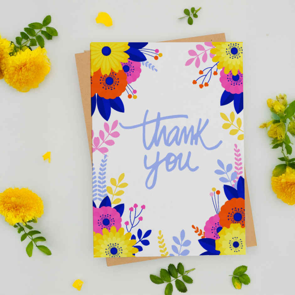 Mad Over Print Yellow Blue Floral Thank You Greeting Card For Father's Day