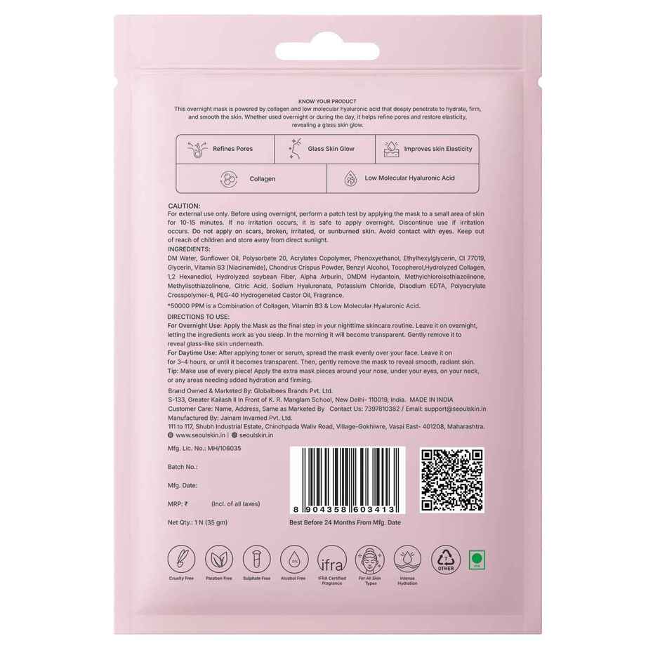 Seoulskin Collagen Glass Skin Overnight Mask | Hydrating Korean Collagen Face Mask