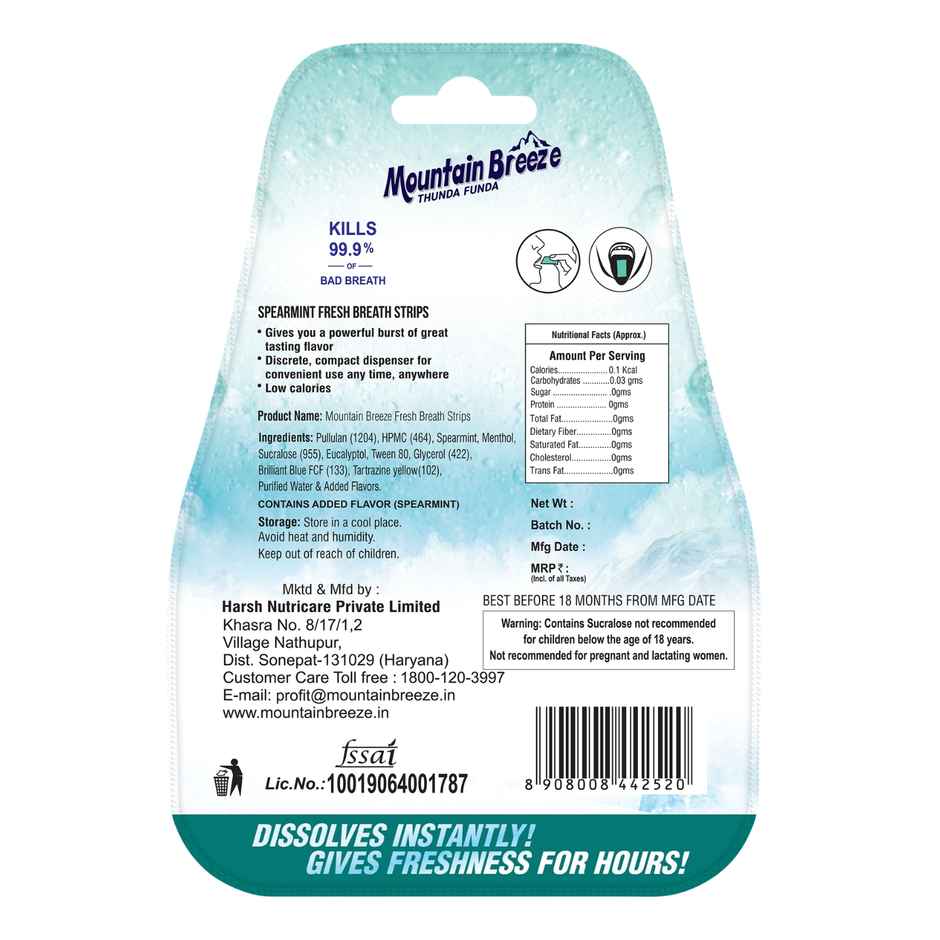 MOUNTAIN BREEZE Sugar Free Strip | Spearmint