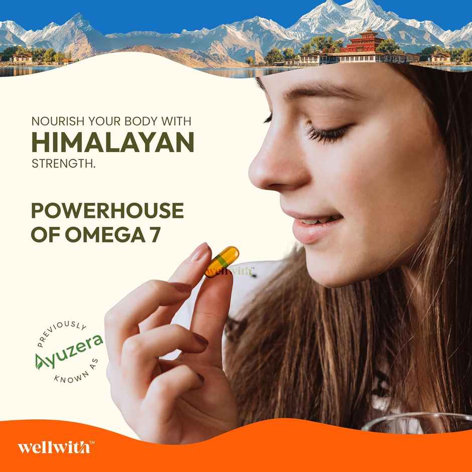 Wellwith Sea Buckthorn Berry Oil Vegan Omega 7 500 mg | Veg HPMC Capsules