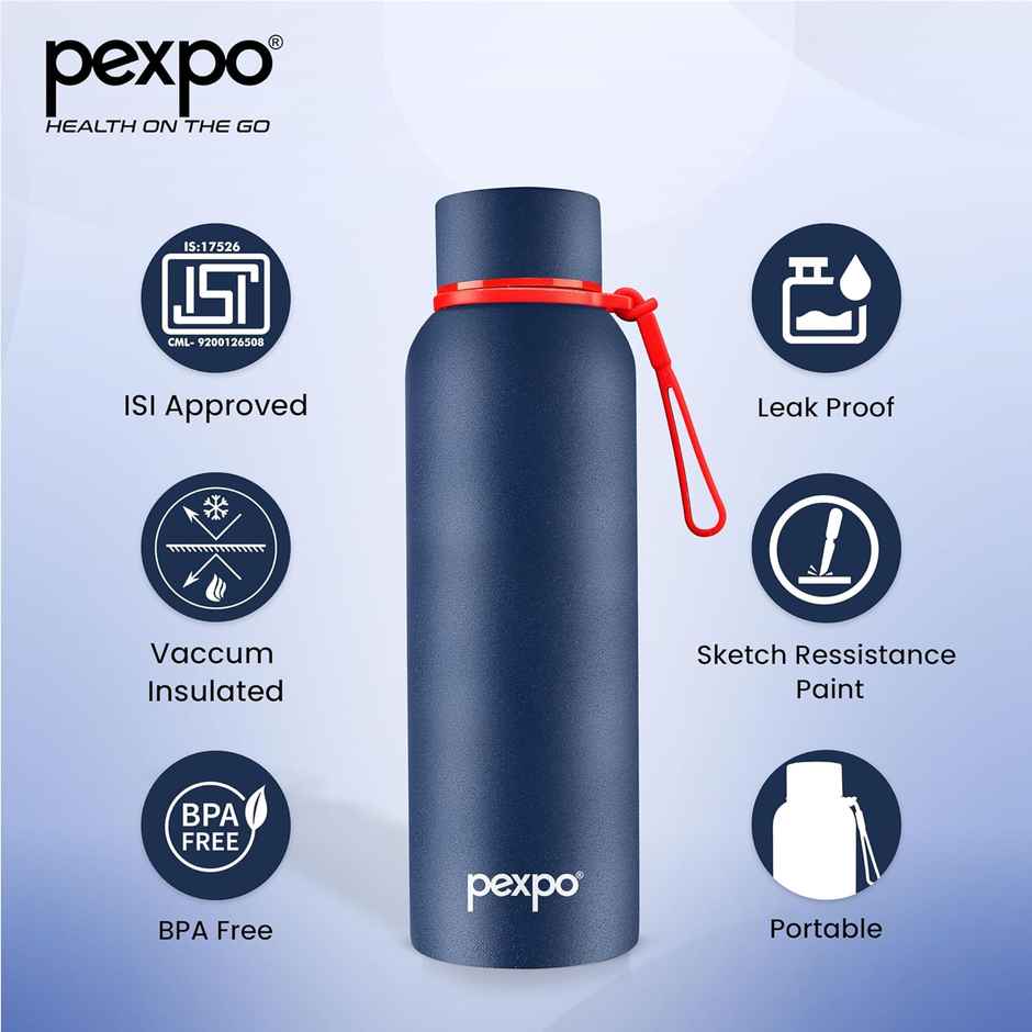 Pexpo Stainless Steel Bravo Hot & Cold Isi Certified Flask | Denim Blue | 1 L