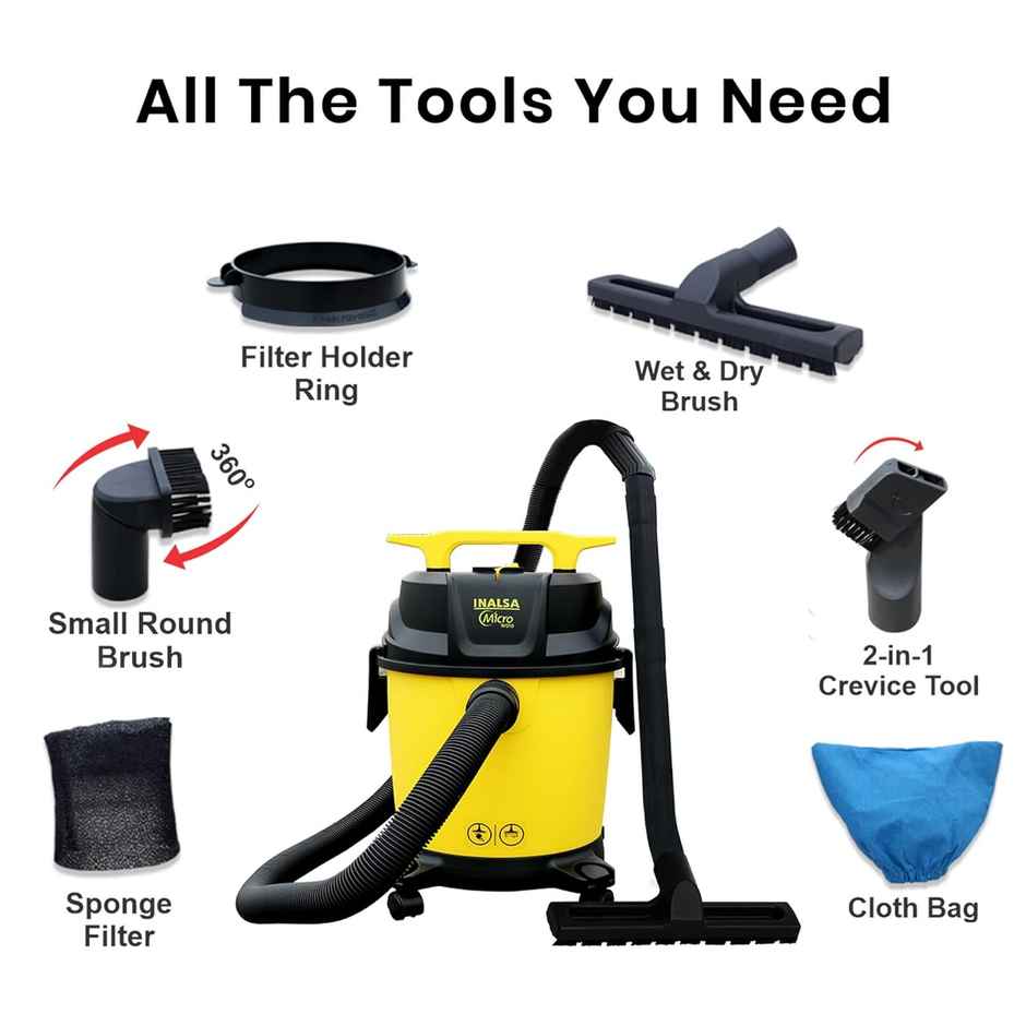 INALSA Wet and Dry Vacuum WD 10 ltr Capacity,1200 W, 17 kPa Suction , Blower Function, , HEPA Filter