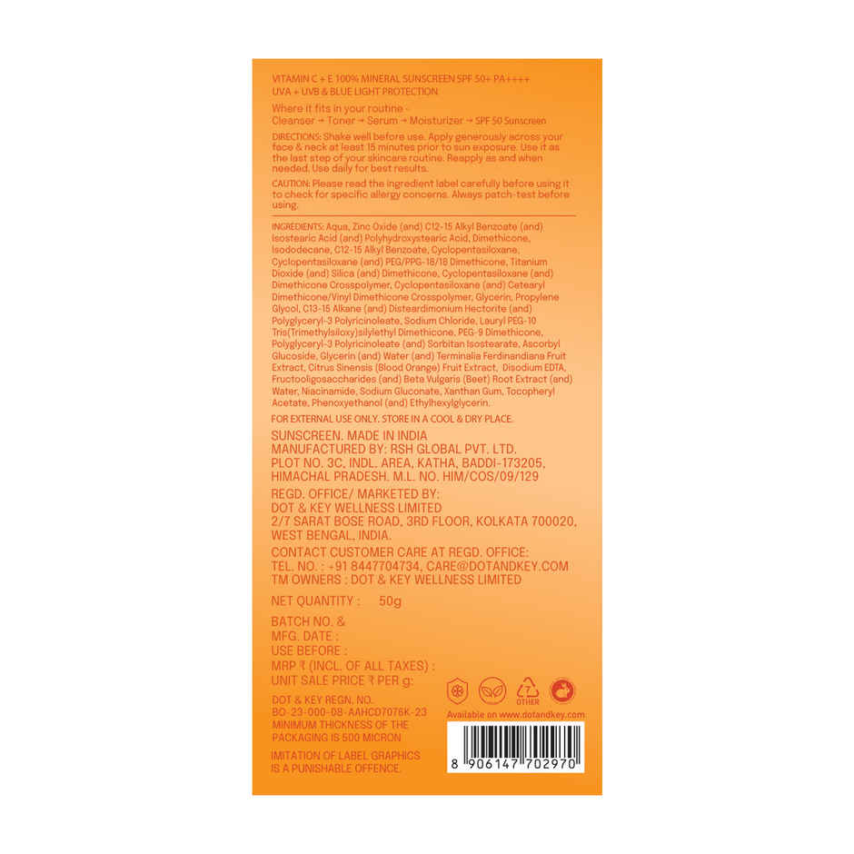 Dot & Key Vitamin C + E 100% Mineral Sunscreen SPF 50+ PA++++