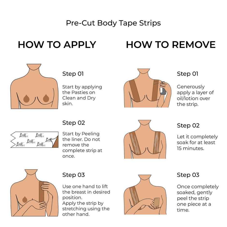 Buttchique Breast Lift Pre-Cut Body Tape Strips (Pack Of 4, Coco) (6 X 28 Cms Strips)