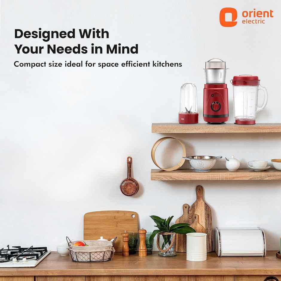 Orient Electric Compact Mixer Grinder Geenie - Mggn40Rb3 | 400W | 25000 Rpm | 3 Jars | Red