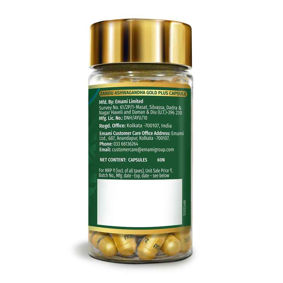 Zandu Ashwagandha Gold Plus Made with 24K Pure gold 9 Potent Herbs, Helps Improves Strength