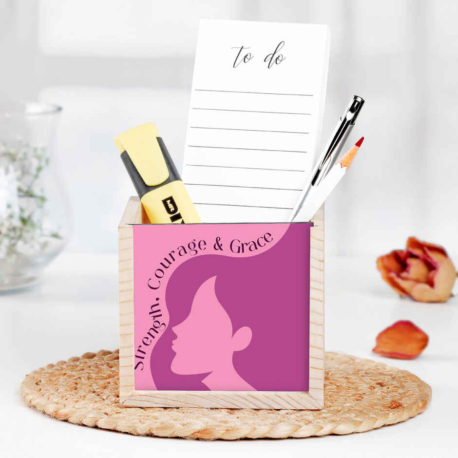 Premium Wooden Stationery Holder with Feminine Symbol | FNP
