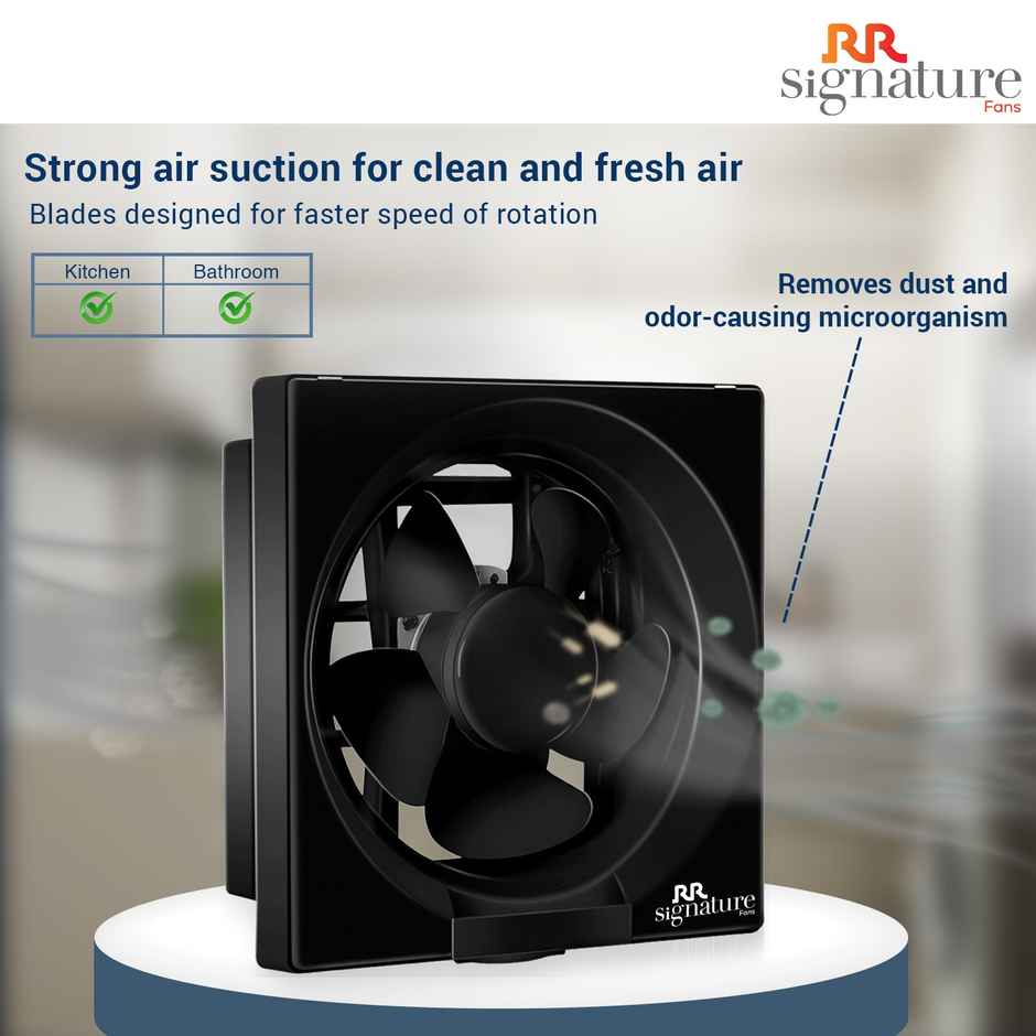 RR Signature Vento Deluxe Exhaust Fan, 150mm, Rust Proof Body and Dust Protection Shutters, Black