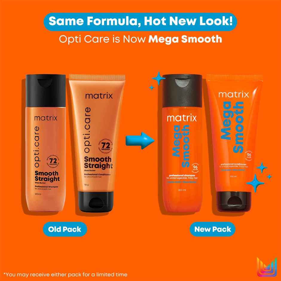 Matrix Mega Smooth Shampoo Conditioner Combo, Defy Frizz For 4 Days, For All Hair Type, Paraben-free