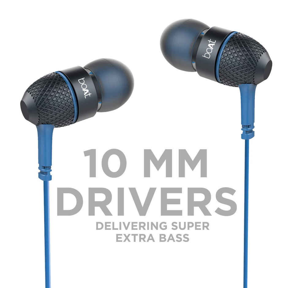 boAt Bassheads 220 in-Ear Wired Headphones with Mic, 3.5mm Audio Jack - Blue