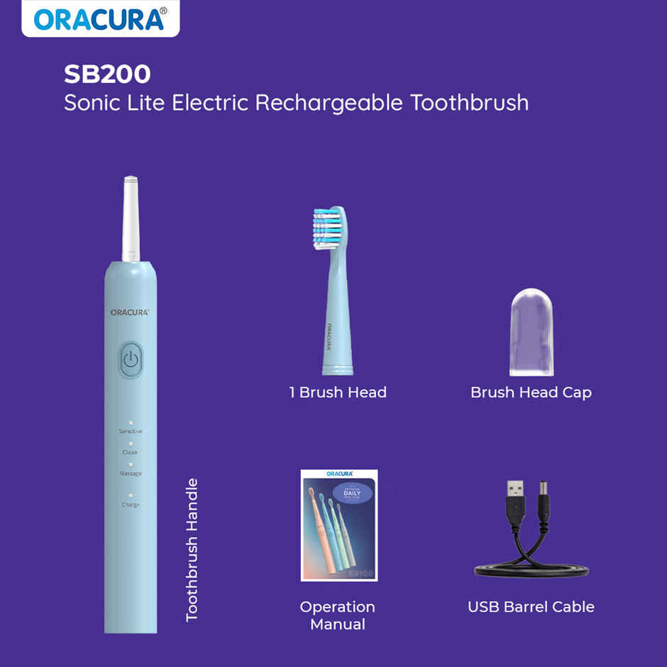 Oracura Sb200 Sonic Lite Rechargeable Electric Toothbrush Blue