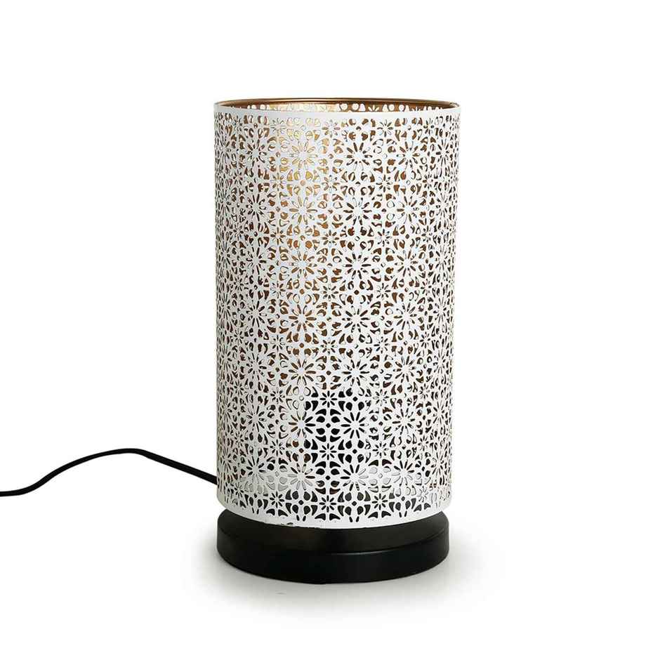 Exclusivelane Moroccan Shimmer Hand Etched Iron Table Lamp | 30.5 Cm | White