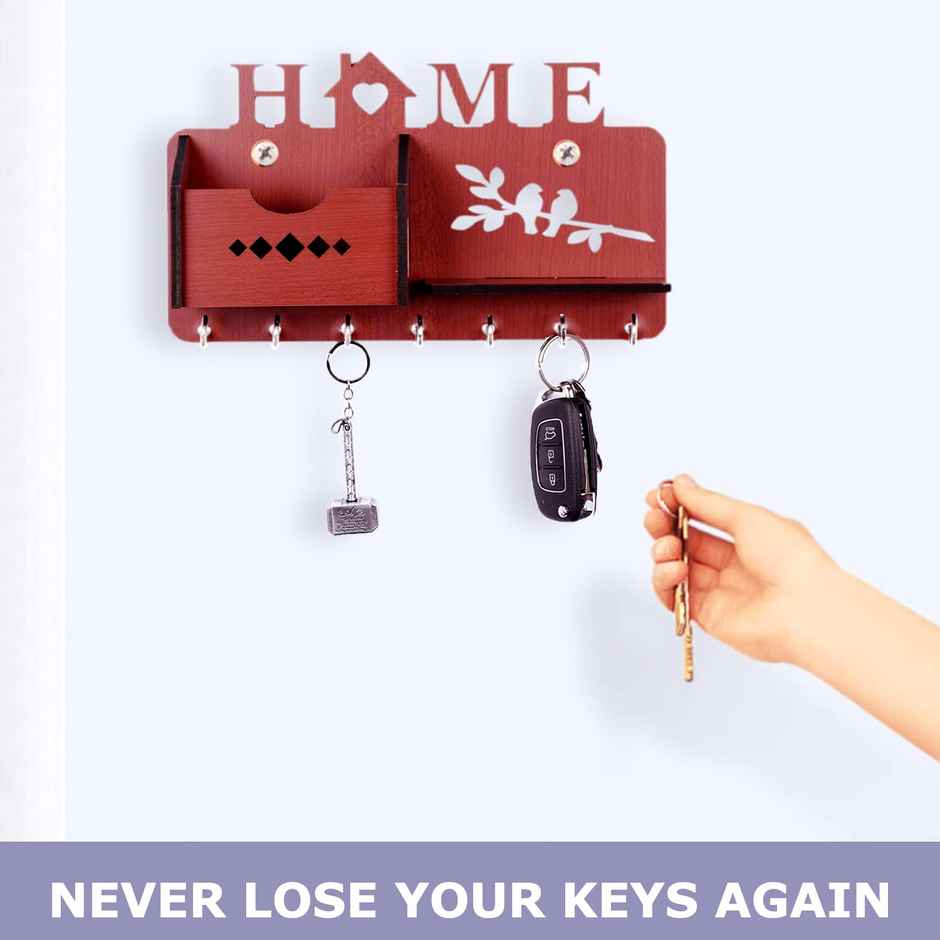 Kuber Industries Wood Wall Key Holder with 7 Hooks | Mail Holder & Extra Shelf (Brown)