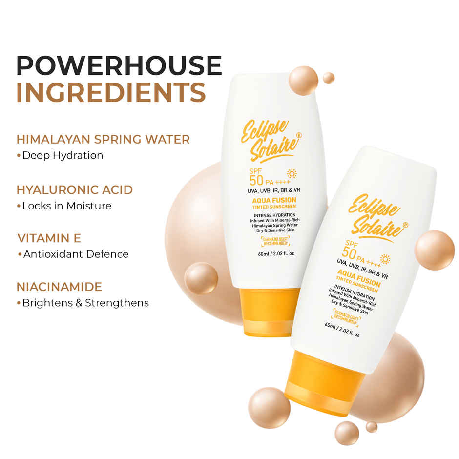Eclipse Solaire Aqua Fusion Sunscreen | SPF 50 PA++++ | With Himalayan Spring Water | Non-Greasy