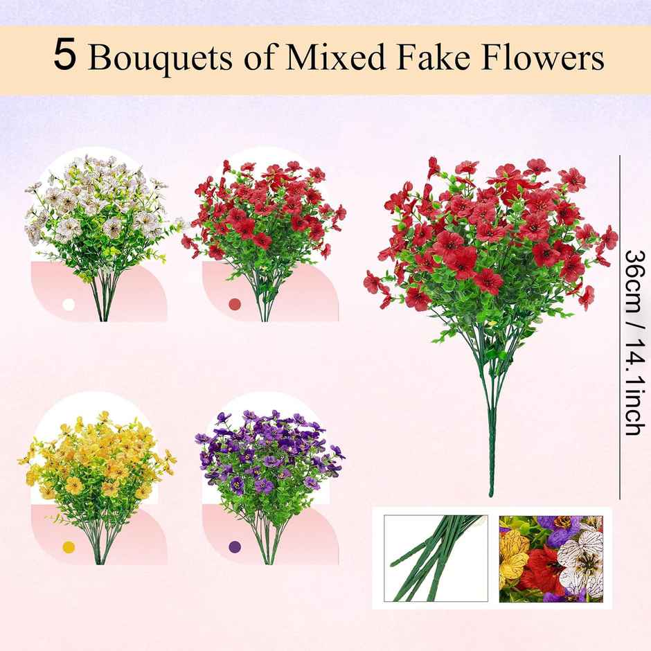 Artificial Eucalyptus Flower Bunch | Multicolour | 14.1 in | Tied Ribbons