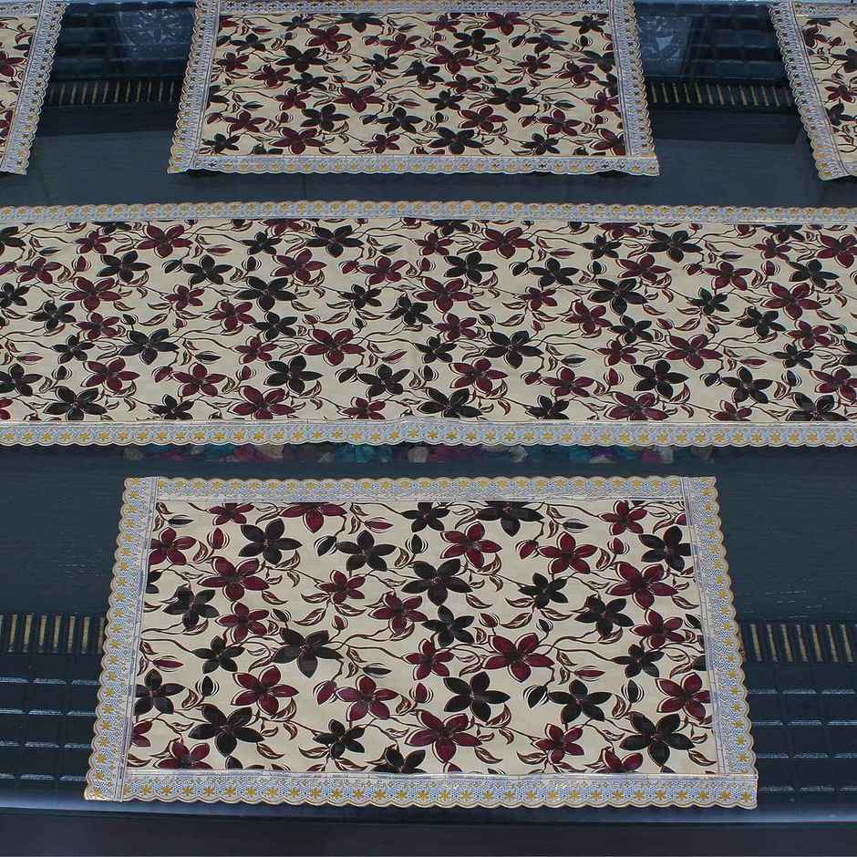 Dream Care PVC Printed Table Mat with Table Runner for Dining Table 6 Seater