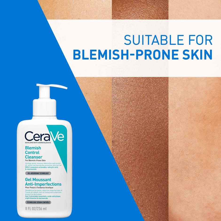 CeraVe Blemish Control Cleanser Face Wash With 2% Salicylic Acid & Niacinamide For Acne-Prone Skin