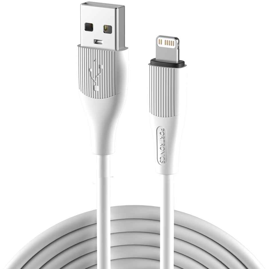 Portronics Silklink 3A USB to 8 Pin Fast charging Premium Silicon Cable | White - 1 m