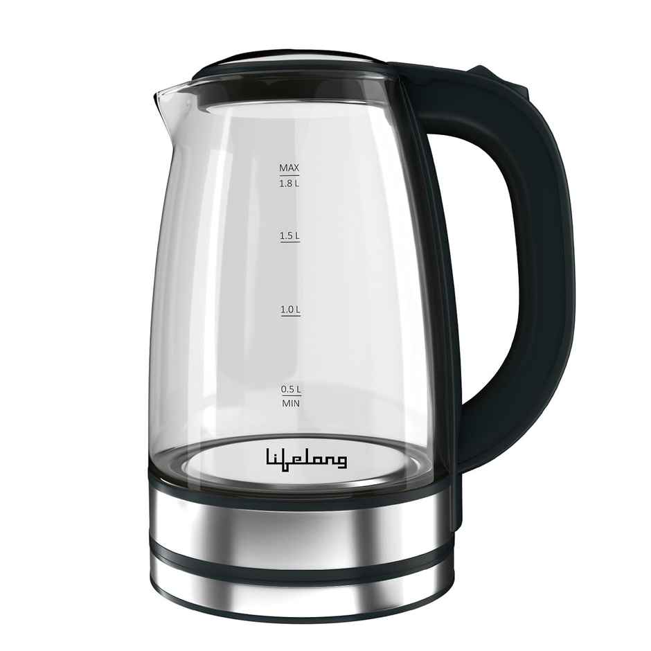 Lifelong Glass Kettle, 1350W, LED light Borosilicate, Auto Shut-Off, Cool Touch | Black - 1.8 L