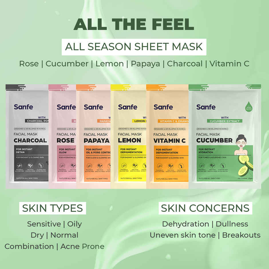 Sanfe Instant Hydration Cucumber Facial Mask 100% Fruit Extracts, Korean Mask