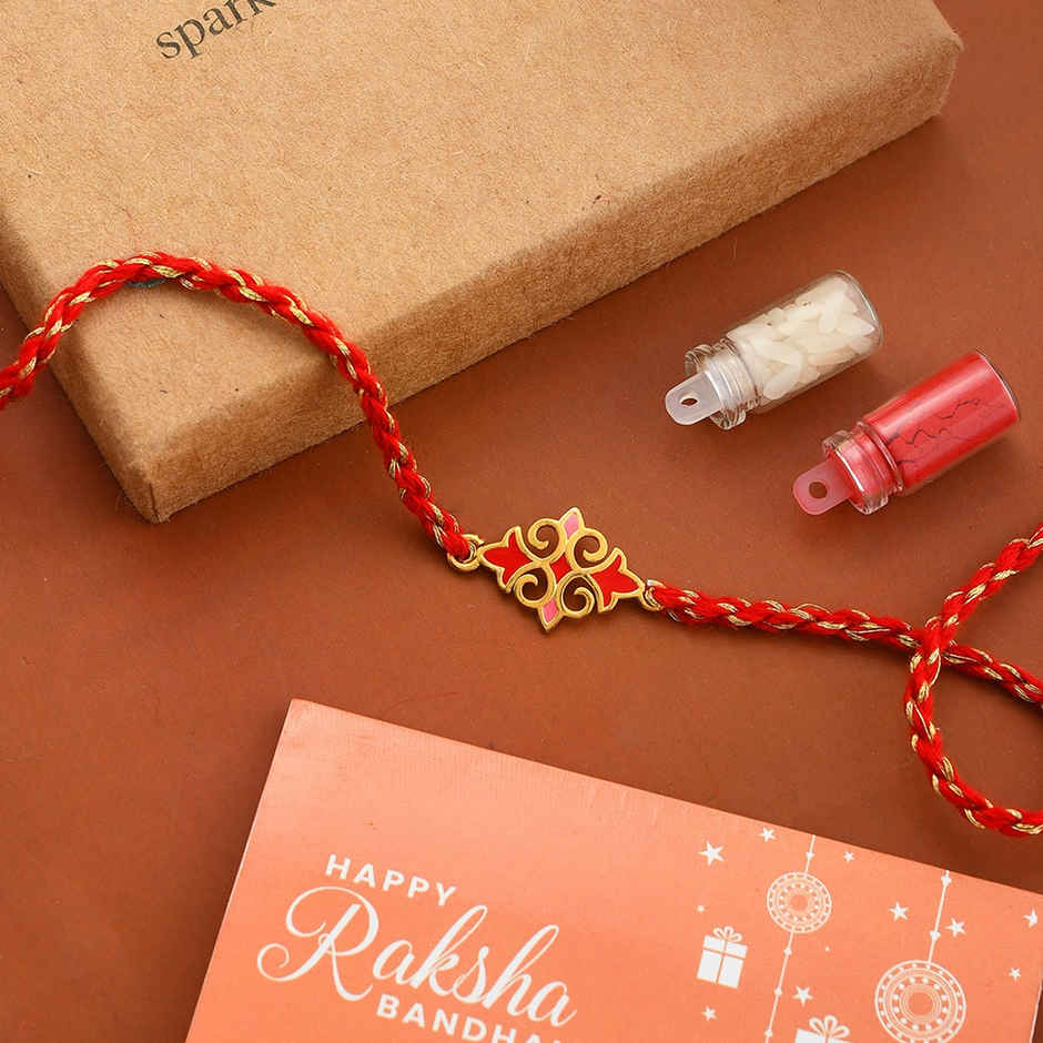 Voylla Sterling Silver Red Gold Plated Floral Thread Rakhi | Voylla Rakhi Combo