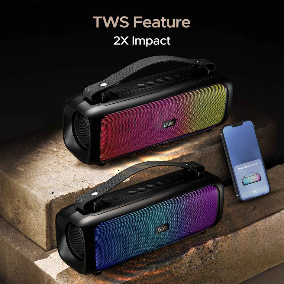 boAt Stone 580 BT Speaker w/ 12W RMS Stereo Sound, 8H Playtime & TWS Feature (Midnight Black)