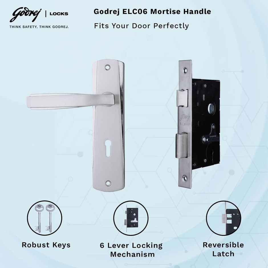 Godrej Mortise Door Lock Handle Set | 6-Lever Locking Mechanism | Satin Steel Finish