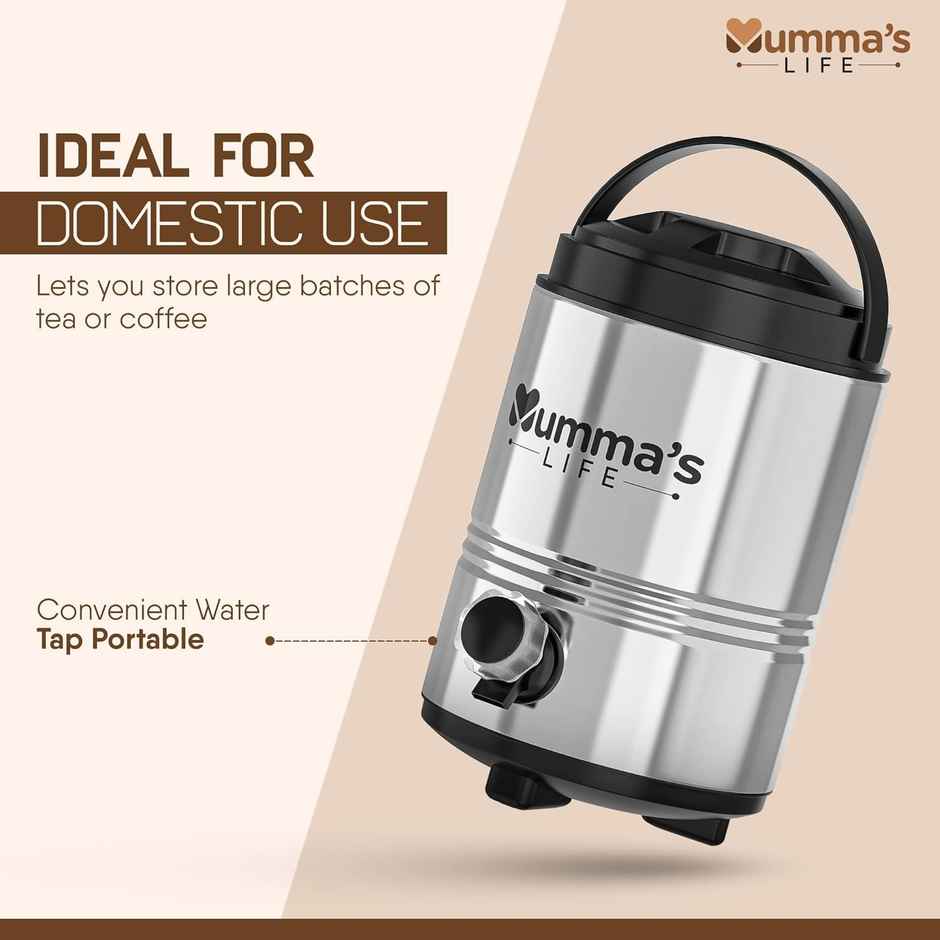 Mumma s Life Thermally Insulated Water Jug Carafe with Stylish Tap Silver | 1 pc | 5 L