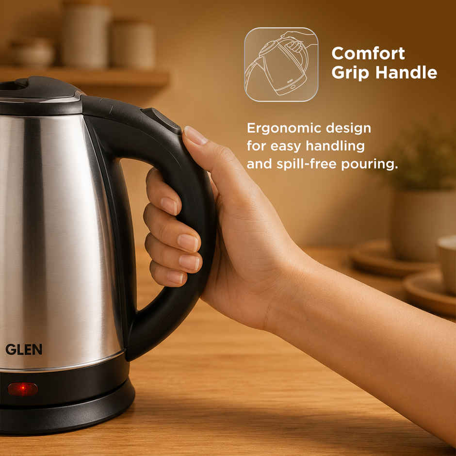 Glen 1500 Watt Electric Kettle Stainless Steel With 360 Degree Rotational Base 1.8 L, Silver (9002)