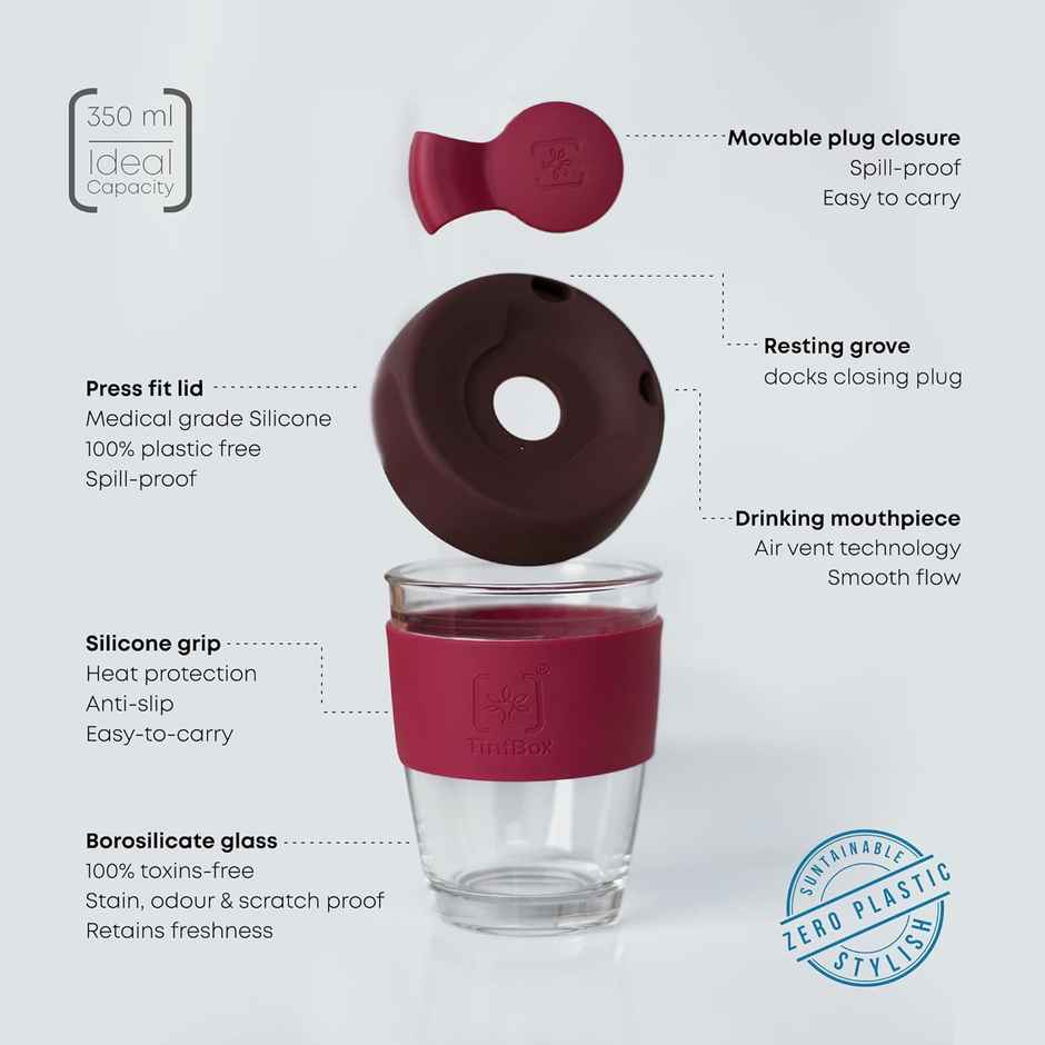 Tintcup | Borosilicate Glass Brew Cup With Silicone Grip & Lid | 350 ml - Dashing Blue