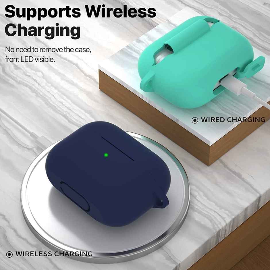 Sounce AirPods Pro Case cover with Carabiner | Shockproof | Wireless Charging, Blue