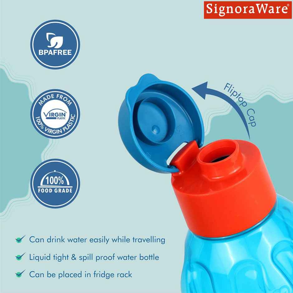 Signoraware Flip Top Aqua Fresh Bottle | Blue | 1 L