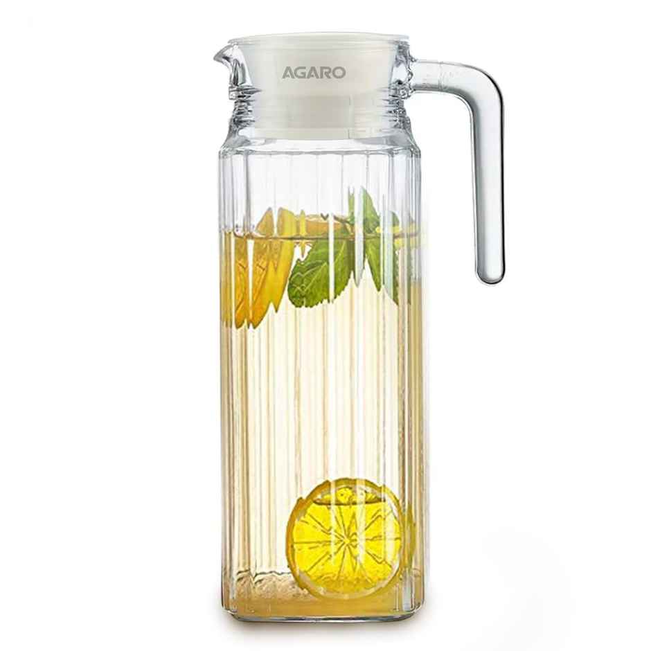 AGARO Elegant Glass Jug with Lid, 1.1L Carafes Jug Pitcher