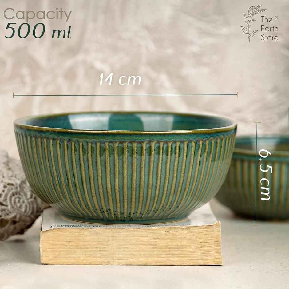 The Earth Store Glam Green 2Pc Ceramic Bowl Gift Set, 500 ml Each Microwave Safe, Snack Serving