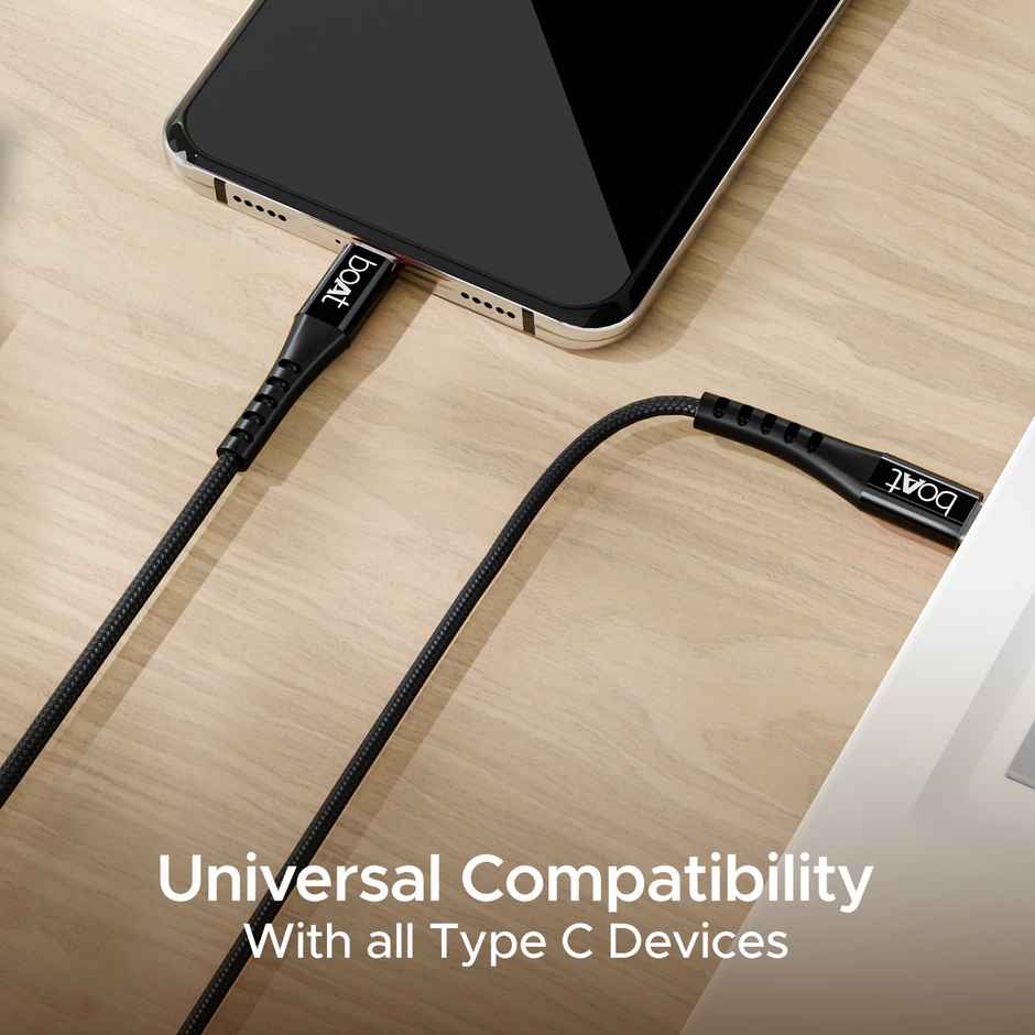 boAt Type-C Cable w/ 100W/5A Fast Charging & 10Gbps Data Transmission - Type-C C600 (Black)