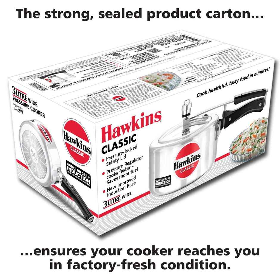Hawkins 3 Litre Classic Pressure Cooker Induction Inner Lid Cooker - Silver