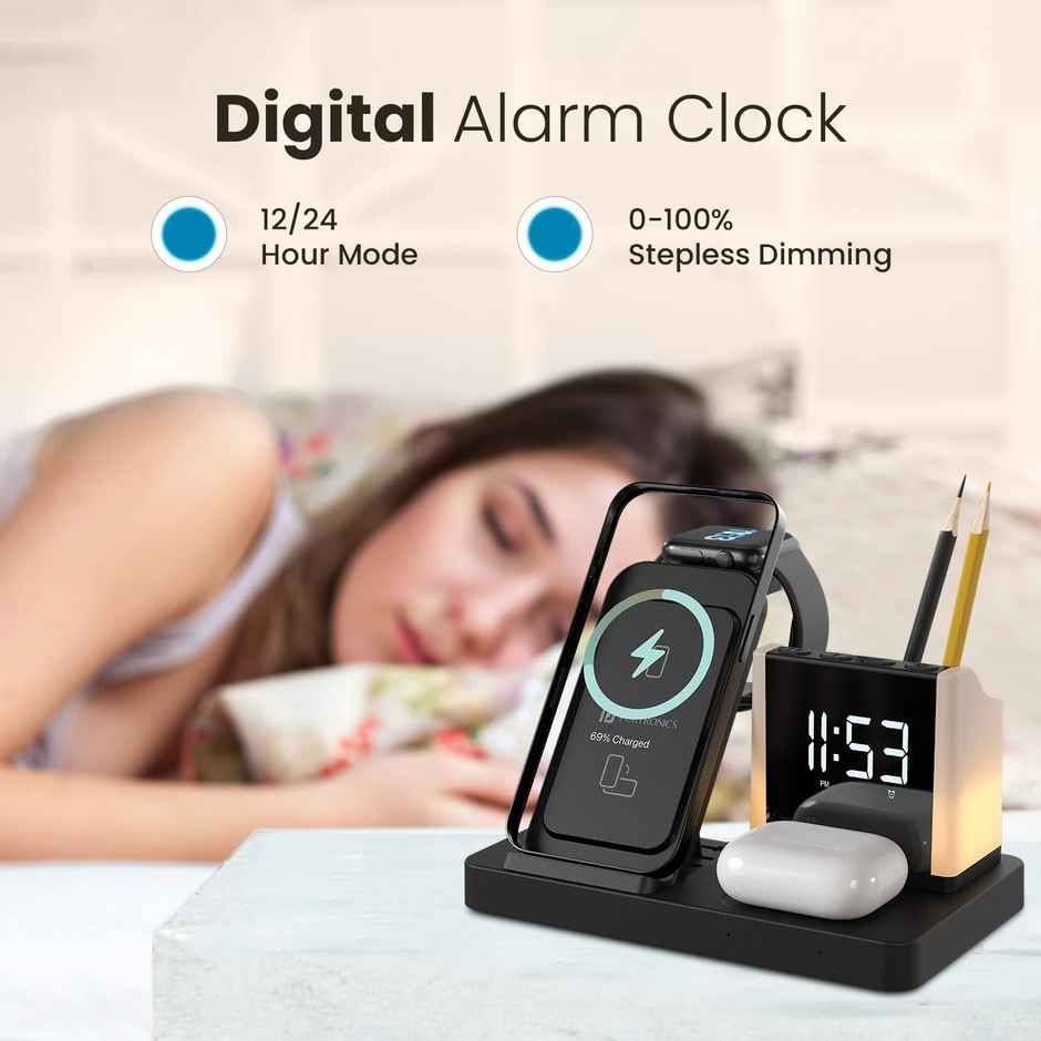 Portronics HexaCharge 6in1 15W Fast Magnetic Wireless Charging,Wireless Earbuds Smartwatches Black