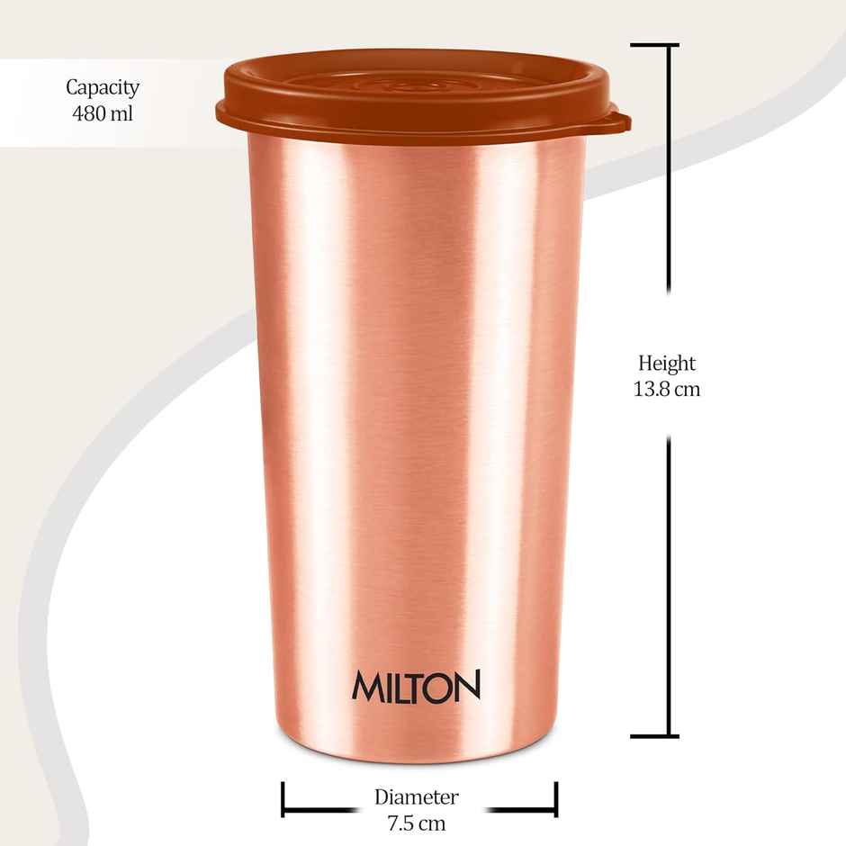 Milton Copper Tumbler With Lid | 480 ml | 100% Pure Copper | Bpa Free Water Tumbler