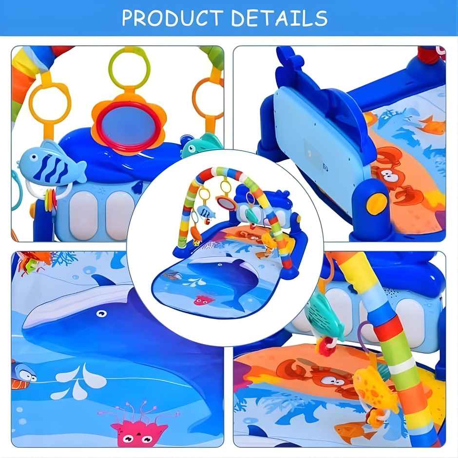 Chigy Wooh Baby Play Mat with Piano Keyboard & Hanging Rattles Toys for Newborns 0+ Months | Blue