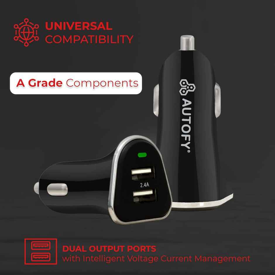 Autofy 24W Car Mobile Charger Quick Charge Dual Port Usb Fast Car Charger | Flare-I