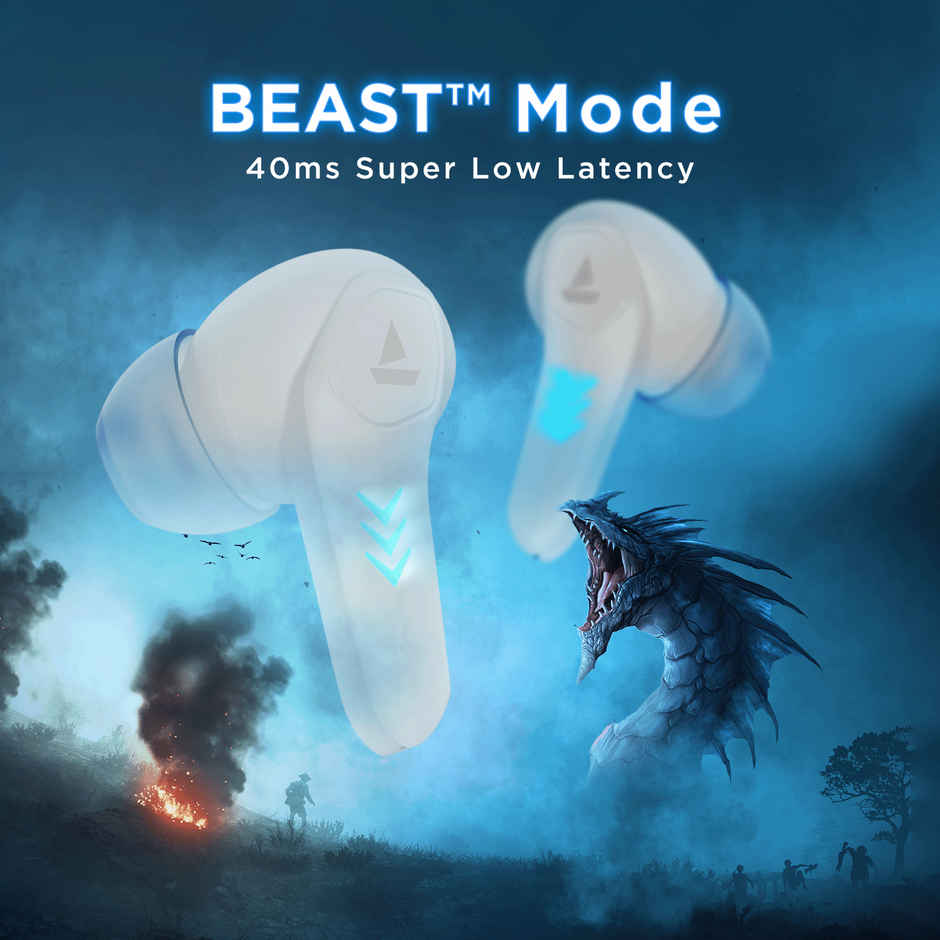 boAt Immortal 131 TWS Earbuds for Gaming w/ 40H Playtime, BEAST Mode & RGB LEDs (White Sabre)