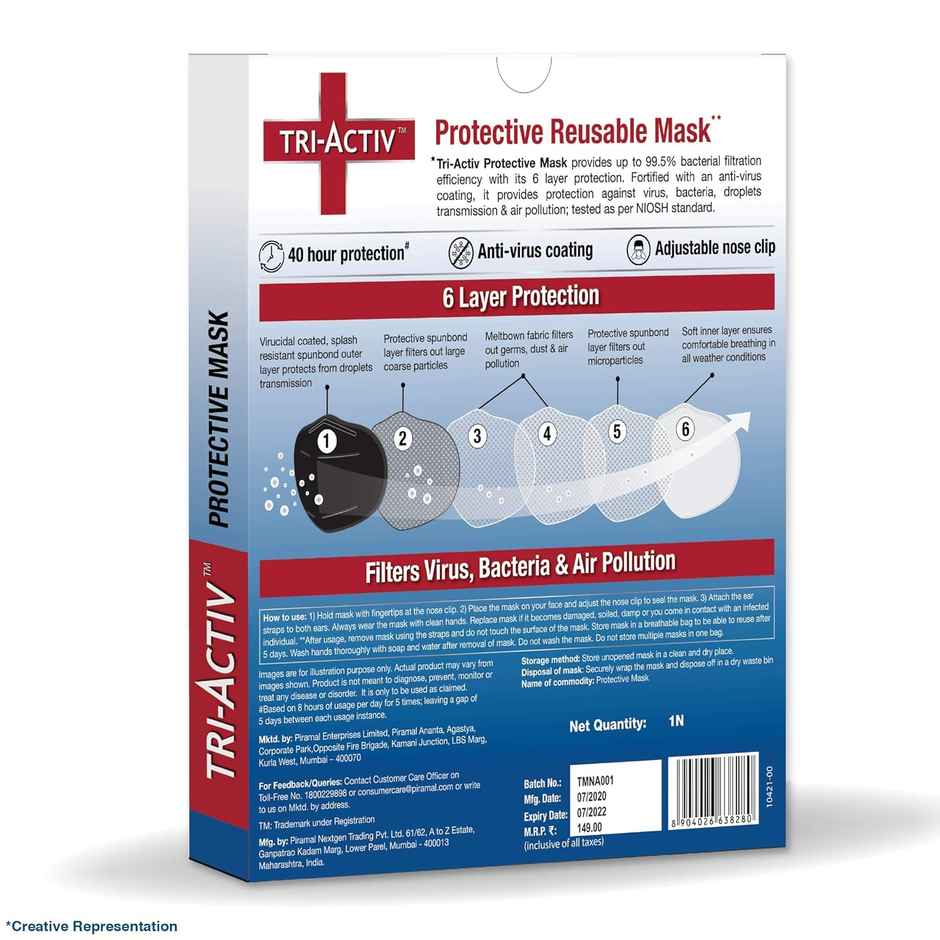 Tri-Activ 6 Layer Protective Face Mask PM2.5 / N95 Black Mask