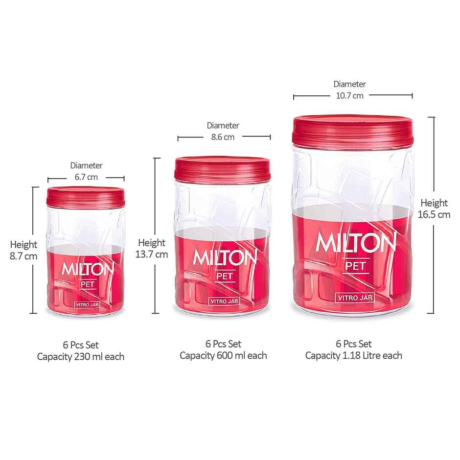 Milton Vitro Containers Kitchen Storage | 18 Pc | 6 x 230Ml | 6 x 600Ml | 6 X 1.18L |Red