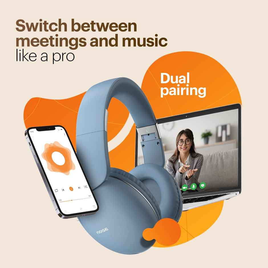 Noise Two 50Hrs Playtime Low Latency(up to 45ms) Dual Pairing BT v5.3 Headphones | Serene Blue