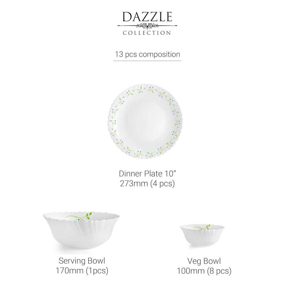 Cello Opalware Dazzle Series Tropical Lagoon Dinner Set | | Set Of 13, White
