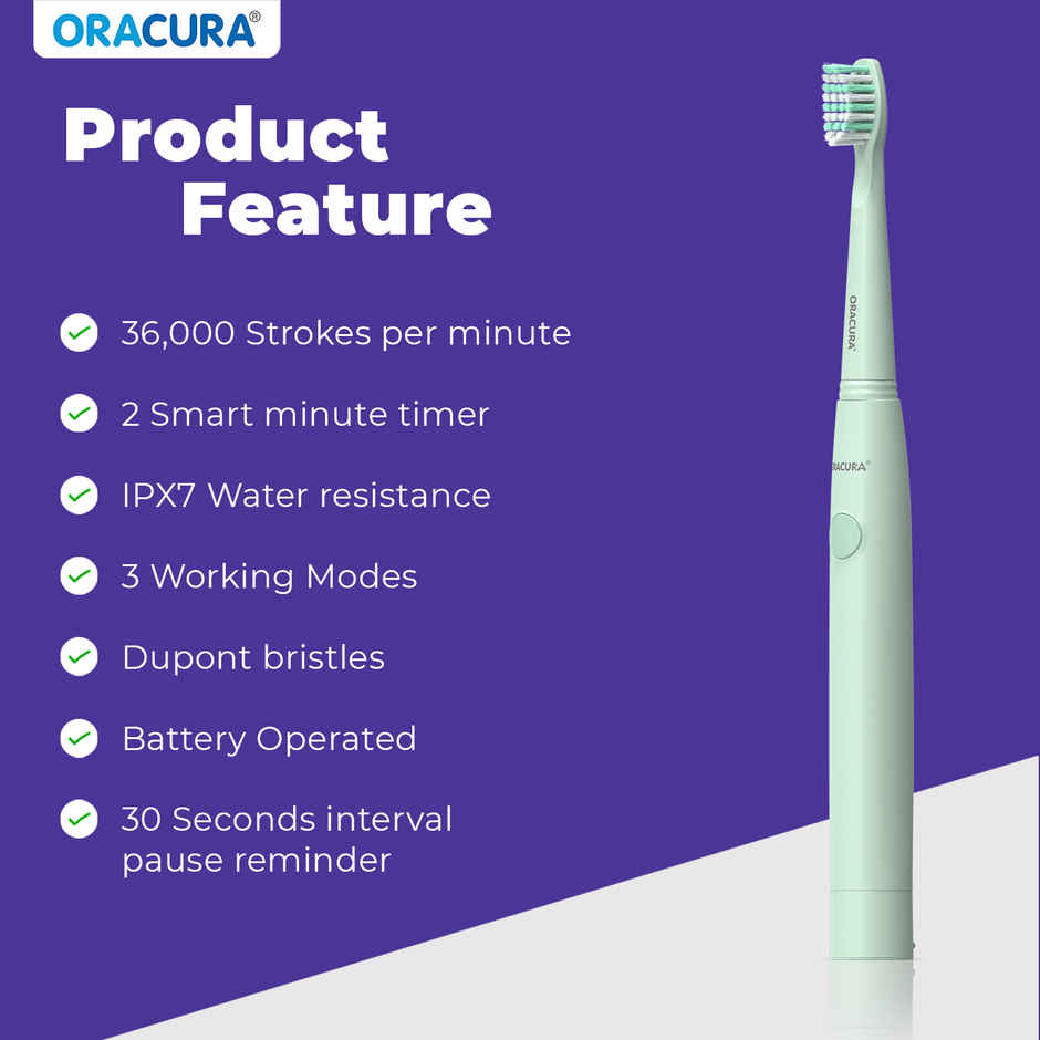 Oracura Sb100 Sonic Lite Battery Operated Electric Toothbrush Green