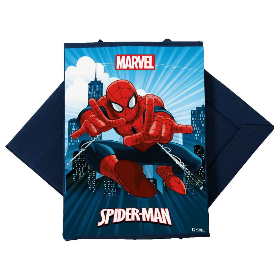 Kuber Industries 60 L Marvel Spiderman Print Laundry Basket with Handle & Lid (Navy Blue)